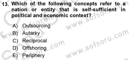 Introduction to International Relations Dersi 2023 - 2024 Yılı (Final) Dönem Sonu Sınav Soruları 13. Soru