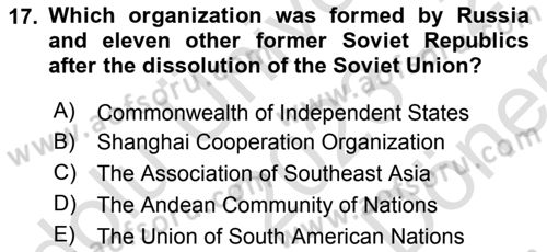 Introduction to International Relations Dersi 2023 - 2024 Yılı (Final) Dönem Sonu Sınav Soruları 17. Soru