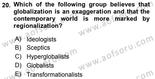 Introduction to International Relations Dersi 2023 - 2024 Yılı (Final) Dönem Sonu Sınav Soruları 20. Soru