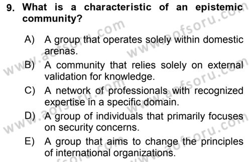Introduction to International Relations Dersi 2023 - 2024 Yılı (Final) Dönem Sonu Sınav Soruları 9. Soru