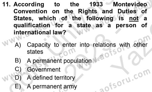 Introduction to International Relations Dersi 2023 - 2024 Yılı Yaz Okulu Sınav Soruları 11. Soru