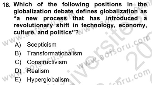 Introduction to International Relations Dersi 2023 - 2024 Yılı Yaz Okulu Sınav Soruları 18. Soru