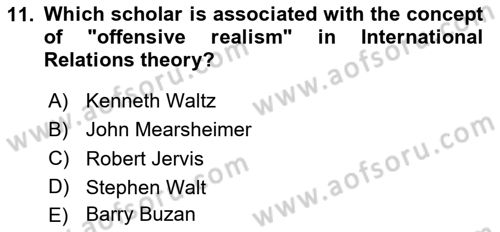 Introduction to International Relations Dersi Ara Sınavı Deneme Sınav Soruları 11. Soru