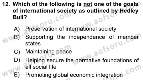 Introduction to International Relations Dersi Ara Sınavı Deneme Sınav Soruları 12. Soru