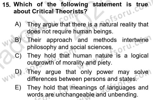 Introduction to International Relations Dersi Ara Sınavı Deneme Sınav Soruları 15. Soru