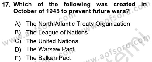 Introduction to International Relations Dersi Ara Sınavı Deneme Sınav Soruları 17. Soru