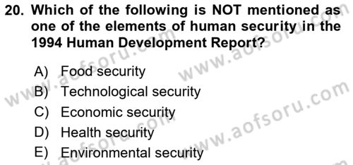 Introduction to International Relations Dersi Ara Sınavı Deneme Sınav Soruları 20. Soru