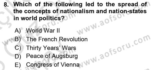 Introduction to International Relations Dersi Ara Sınavı Deneme Sınav Soruları 8. Soru