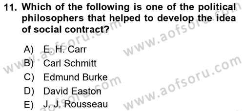Political Science Dersi 2018 - 2019 Yılı (Vize) Ara Sınav Soruları 11. Soru