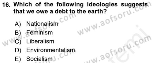 Political Science Dersi 2018 - 2019 Yılı (Vize) Ara Sınav Soruları 16. Soru