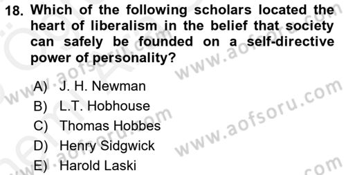 Political Science Dersi 2018 - 2019 Yılı (Vize) Ara Sınav Soruları 18. Soru
