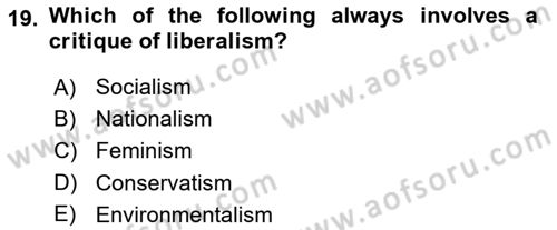 Political Science Dersi 2018 - 2019 Yılı (Vize) Ara Sınav Soruları 19. Soru