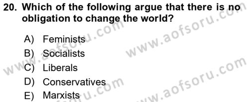 Political Science Dersi 2018 - 2019 Yılı (Vize) Ara Sınav Soruları 20. Soru