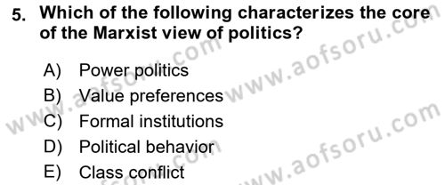 Political Science Dersi 2018 - 2019 Yılı (Vize) Ara Sınav Soruları 5. Soru
