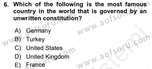 Political Science Dersi 2018 - 2019 Yılı (Vize) Ara Sınav Soruları 6. Soru