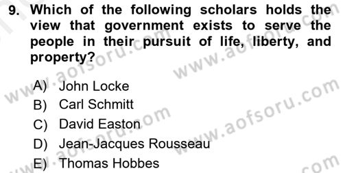 Political Science Dersi 2018 - 2019 Yılı (Vize) Ara Sınav Soruları 9. Soru