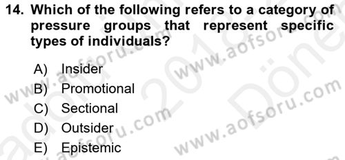 Political Science Dersi 2018 - 2019 Yılı (Final) Dönem Sonu Sınav Soruları 14. Soru