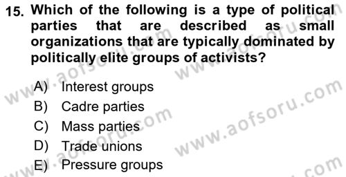 Political Science Dersi 2018 - 2019 Yılı (Final) Dönem Sonu Sınav Soruları 15. Soru
