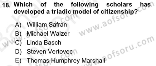 Political Science Dersi 2018 - 2019 Yılı (Final) Dönem Sonu Sınav Soruları 18. Soru