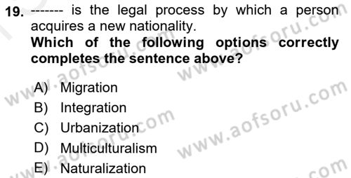 Political Science Dersi 2018 - 2019 Yılı (Final) Dönem Sonu Sınav Soruları 19. Soru
