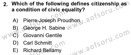 Political Science Dersi 2018 - 2019 Yılı (Final) Dönem Sonu Sınav Soruları 2. Soru