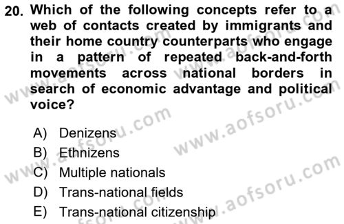 Political Science Dersi 2018 - 2019 Yılı (Final) Dönem Sonu Sınav Soruları 20. Soru