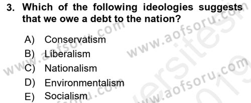 Political Science Dersi 2018 - 2019 Yılı (Final) Dönem Sonu Sınav Soruları 3. Soru