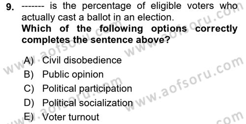 Political Science Dersi 2018 - 2019 Yılı (Final) Dönem Sonu Sınav Soruları 9. Soru