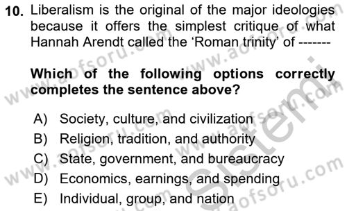 Political Science Dersi 2018 - 2019 Yılı Yaz Okulu Sınav Soruları 10. Soru
