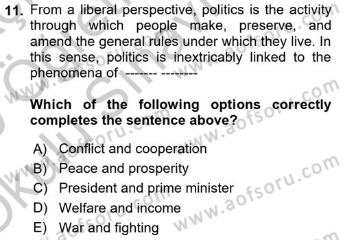 Political Science Dersi 2018 - 2019 Yılı Yaz Okulu Sınav Soruları 11. Soru