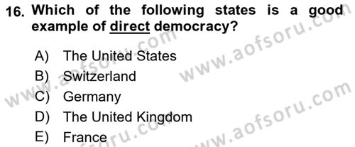 Political Science Dersi 2018 - 2019 Yılı Yaz Okulu Sınav Soruları 16. Soru
