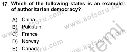 Political Science Dersi 2018 - 2019 Yılı Yaz Okulu Sınav Soruları 17. Soru