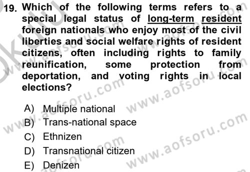 Political Science Dersi 2018 - 2019 Yılı Yaz Okulu Sınav Soruları 19. Soru