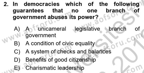 Political Science Dersi 2018 - 2019 Yılı Yaz Okulu Sınav Soruları 2. Soru