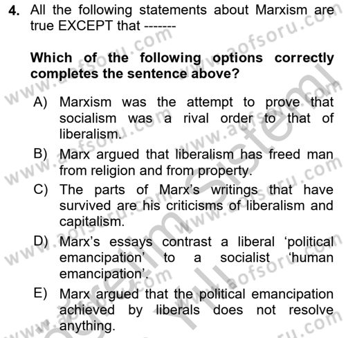 Political Science Dersi 2018 - 2019 Yılı Yaz Okulu Sınav Soruları 4. Soru