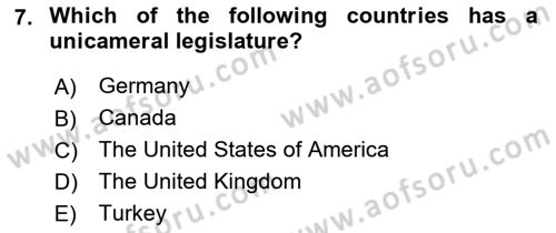 Political Science Dersi 2018 - 2019 Yılı Yaz Okulu Sınav Soruları 7. Soru