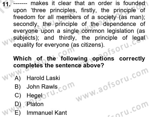 Political Science Dersi 2020 - 2021 Yılı Yaz Okulu Sınav Soruları 11. Soru