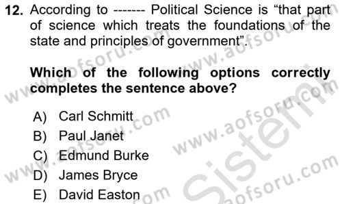 Political Science Dersi 2020 - 2021 Yılı Yaz Okulu Sınav Soruları 12. Soru