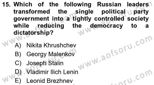 Political Science Dersi 2020 - 2021 Yılı Yaz Okulu Sınav Soruları 15. Soru