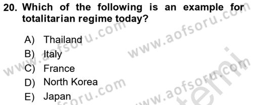 Political Science Dersi 2020 - 2021 Yılı Yaz Okulu Sınav Soruları 20. Soru
