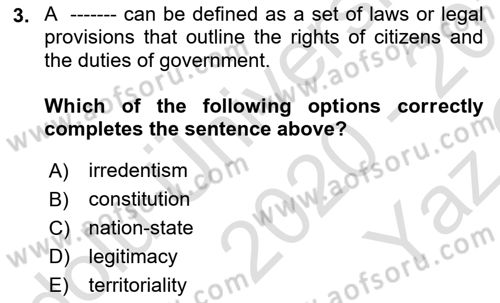 Political Science Dersi 2020 - 2021 Yılı Yaz Okulu Sınav Soruları 3. Soru