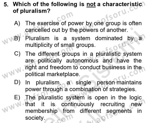 Political Science Dersi 2020 - 2021 Yılı Yaz Okulu Sınav Soruları 5. Soru