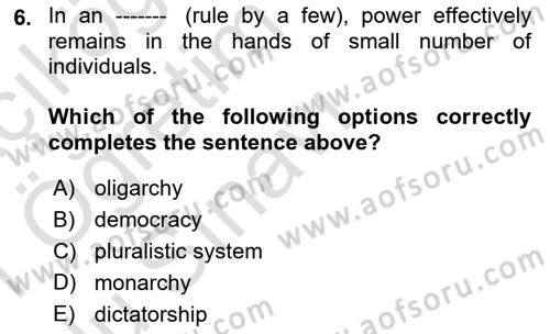 Political Science Dersi 2020 - 2021 Yılı Yaz Okulu Sınav Soruları 6. Soru