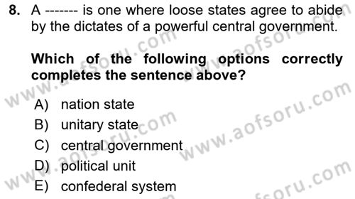 Political Science Dersi 2020 - 2021 Yılı Yaz Okulu Sınav Soruları 8. Soru