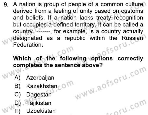 Political Science Dersi 2020 - 2021 Yılı Yaz Okulu Sınav Soruları 9. Soru