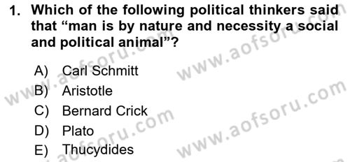 Political Science Dersi 2021 - 2022 Yılı (Vize) Ara Sınav Soruları 1. Soru