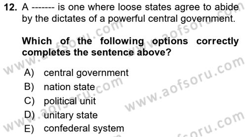 Political Science Dersi 2021 - 2022 Yılı (Vize) Ara Sınav Soruları 12. Soru