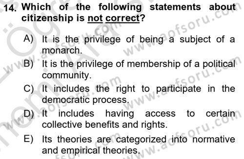 Political Science Dersi 2021 - 2022 Yılı (Vize) Ara Sınav Soruları 14. Soru