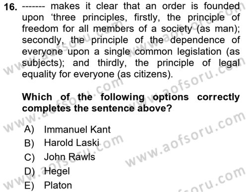 Political Science Dersi 2021 - 2022 Yılı (Vize) Ara Sınav Soruları 16. Soru
