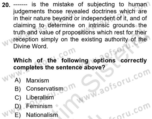 Political Science Dersi 2021 - 2022 Yılı (Vize) Ara Sınav Soruları 20. Soru